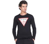 Guess Herren CN LS ORIGINAL Logo Shirt, Schwarz/Hellrot/Weiß, M