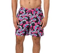 GUESS Herren Eco Flower Swim Trunk Badehose, Schwarzer Ibiskus-Logo-Druck, L