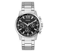 Guess Multifunktionsuhr WALKER Armbanduhr Herren Quarz Datum Wochentag Lederarmband Silber/Schwarz