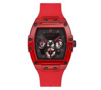 GUESS Herren-Quarzuhr aus Polycarbonat mit Silikonarmband, Rot, 24 (Modell: GW0203G5)