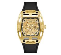 Guess Phoenix Herren Armbanduhr, Edelstahl, 42 mm, Silikonarmband, Schwarz, 5 bar, Zifferblatt: Champagne, GW0980G2