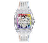 Guess Herren Armbanduhr GW0499G13 Phoenix, 41,5 mm Polycarbonat transparent, mehrfarbiges Zifferblatt, Quarz, Mineralglas, 5 ATM, Silikonarmband