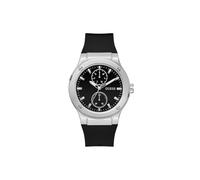 GUESS Herrenuhr 45 mm - schwarzes Armband, schwarzes Zifferblatt, silberfarbenes Gehäuse, Schwarz, Classic