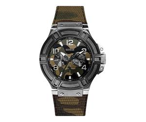 Guess Herrenuhr Analogico Quarz mit PU-Armband und Lederband W0407G1, grün, 45MM