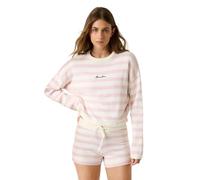GUESS Jeans Boxy Fit Strickpullover mit Streifenmuster und Label-Stitching in Rosa, Größe M