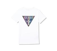 GUESS Jungen-T-Shirt aus Bio-Baumwolle, schillerndes Logo, Echtes Weiß, 164