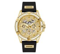 Guess King Herren Armbanduhr, Edelstahl, 40 mm, Silikonarmband, Schwarz, 5 bar, Zifferblatt: Silber/Gold, Datumsanzeige, GW0537G2