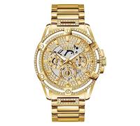 Guess King Herren Armbanduhr mit Zirkonen, Gold, Edelstahlarmband, 5 bar Wasserdichtigkeit - 48 mm Gehäuse, markantes Design, GW0497G2 SP