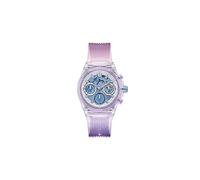 Guess Ladies Sport Clear Multifunction 39mm Watch - Transparent Dial Rose Gold-Tone Stainless Steel Case with Pink Transparent Polycarbonate Strap
