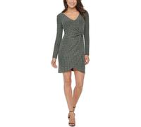 Guess Langärmeliges Damenkleid in Wickeloptik, Smaragd Multi, 36