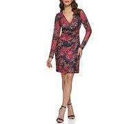 GUESS Langärmeliges Damenkleid mit V-Ausschnitt, Schwarz (Blck Multi), 46