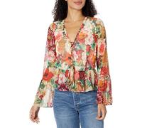 GUESS Langärmeliges Demi-Top für Damen, Pfingstrosen-Tierdruck, X-Klein