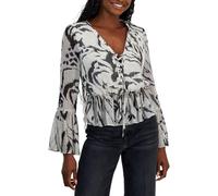 GUESS Langärmeliges Demi-Top für Damen, Zebrahaut-Print, Klein