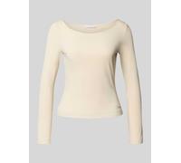 Guess Longsleeve mit geripptem U-Boot-Ausschnitt in Ecru, Größe L