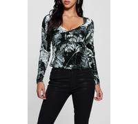 GUESS Ls Dianna Velvet Top Phantom Flora Black Größe: S | Blusen Outlet | Damen | Schwarz
