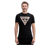 GUESS Herren-T-Shirt, schwarz, dreieckiges Metallic-Logo in Roségold, kurze Ärmel, Schwarz , M