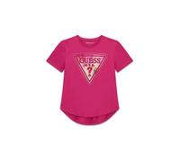 Guess T-Shirt mit Strasssteinbesatz und Logo-Print in Fuchsia, Größe 140