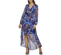 GUESS Maxikleid für Damen, langärmelig, Schaldruck, Chiffon, Maxikleid, Ink-Multi, 36