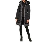 GUESS Damen Women's Midweight Puffer Jacket Daunenalternativer Mantel, Schwarz mit Gürtel, S