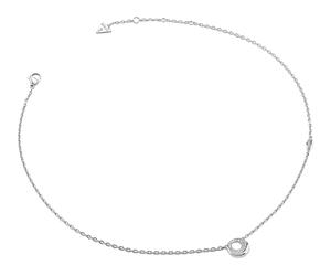 GUESS Moon Drops 16-18" Coin Pave Necklace Rhodium