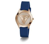 GUESS P RS GLD CS/Sun RS GLD Glitz DL W/P RS GLD Logo/Blue SMTH Silicone STRP, Rose Gold, Armband