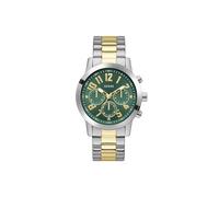 Guess Parker, Herren Armbanduhr, Quarz Analog, Edelstahl, 44mm, Edelstahlarmband, Silber/Gold, 5 bar, Zifferblattfarbe: Grün, Datumsanzeige, GW1006G4