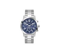 Guess Parker Herren Uhr 44 mm Edelstahl - Quarz Analog Armbanduhr Edelstahlarmband Silber, Business Uhr Herrenuhr Blau mit Datum Leuchtzeiger, 5 bar GW1006G1