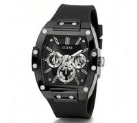 GUESS Phoenix GW0203G6 Multifunktions-Herren-Quarzuhr mit gelbem Silikonarmband und schwarzem Tonneau-Zifferblatt, Lässig-Uhr geeignet für täglichen S