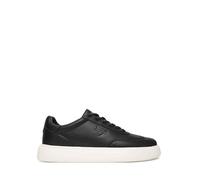 Guess Plaza Herren Leder Sneaker, Schwarz und silberfarben, 44 EU