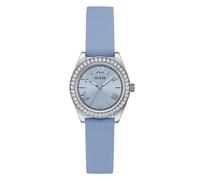 Guess Damen Armbanduhr GW1000L1 Mini Luna, 30 mm Edelstahl Silber, blaues Zifferblatt, Quarz, Mineralglas, Zirkonia, 3 ATM, weißes Silikonarmband 14 mm