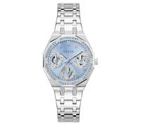 Guess Quinn Damen Armbanduhr, Edelstahl, 36 mm, Edelstahlarmband, Silber, 5 bar, Zifferblatt: Blau, Datumsanzeige, GW1009L1
