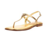 GUESS Damen-Sandalen mit T-Riemen, goldfarben, elegant mit Kristallen, flache Sohle, bronze, 38 EU