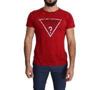 Guess Red Cotton Logo Print Men's Casual Top Perforated T-shirt L