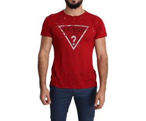 Guess Red Cotton Logo Print Men's Casual Top Perforated T-shirt M