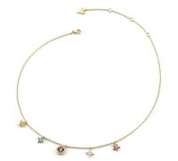 GUESS Secret Garden 16-18" Flower Charms Necklace Yellow Gold / Multicolor