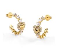 Guess Schmuck Damen-Ohrringe Creolen Pavé Herz Crystals Goldfarben JUBE06004JWYGT/U
