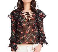 GUESS Schwarze Bluse mit Blumen, für Damen, Rosa, Schwarz , XS