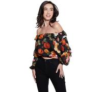 GUESS Shldr Shani Ruffle Bluse für Damen - Schwarz Modell W4RH09WCWF2 Synthetisch, Schwarz, Large