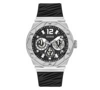 GUESS Silberfarbene und schwarze Silikon-Multifunktionsuhr, silber