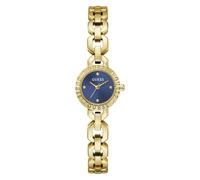 Guess Siren, Damen Armbanduhr, Quarz Analog, Edelstahl, 23mm, Silikonarmband, Gold, 3 bar, Zifferblattfarbe: Blau, GW1019L2