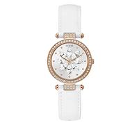 Guess Trendige Damenuhr mit Kristallen, 32 mm, Weiß/Weiß/Rotgold, Volle Blüte
