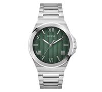 Quarzuhr GUESS "VINYL", silber (silberfarben), Armbanduhren, Herren, Armbanduhr, Herrenuhr, Edelstahlarmband, Mineralglas, analog (67543966-0) silberfarben