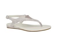 GUESS Damen Unali Flache Sandale, Ivory Logo 150, 35 EU