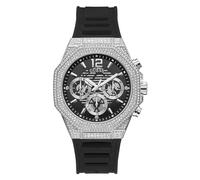 GUESS US Men's Silver-Tone and Black Silicone Multifunction Watch, schwarz, GW0518G1