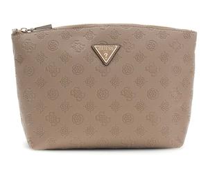 GUESS Wilder Top Zip Cosmetic Bag XL Taupe Logo