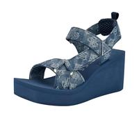 GUESS Women's Daysa Wedge Sandal, Medium Blue Denim Logo 421, 37.5 EU