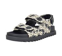GUESS Women's Fadey Flat Sandal, Ivory/Dark Blue Logo Multi, 38 EU