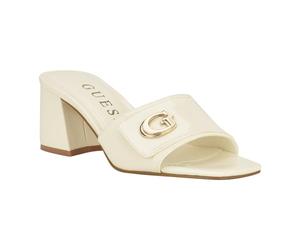 GUESS Women's Gallai Heeled Sandal, Ivory Patent 152, 39.5 EU