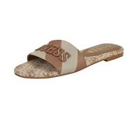 GUESS Women's Harini Flat Sandal, Medium Brown/White Stripe Multi 210, 36 EU