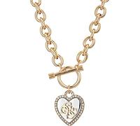 GUESS Womens Pave Framed Heart Toggle Necklace with 4 G Logo Silver/Gold/Crystal One Size